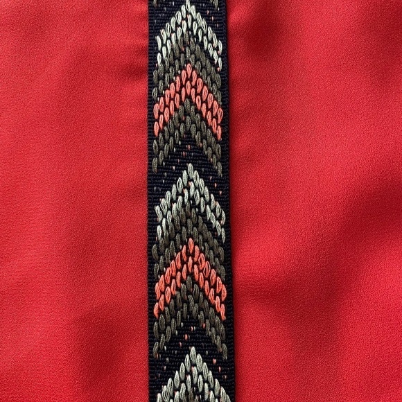 Society Girl top, size Medium. Coral red color with embroidery and full zipper. - Picture 3 of 6